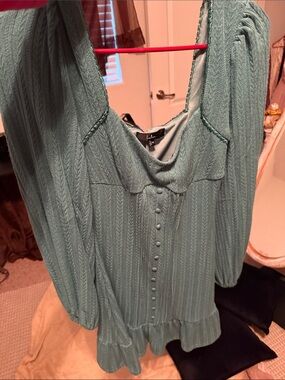 Lulu's Seafoam Button-Front Textured Mini Dress